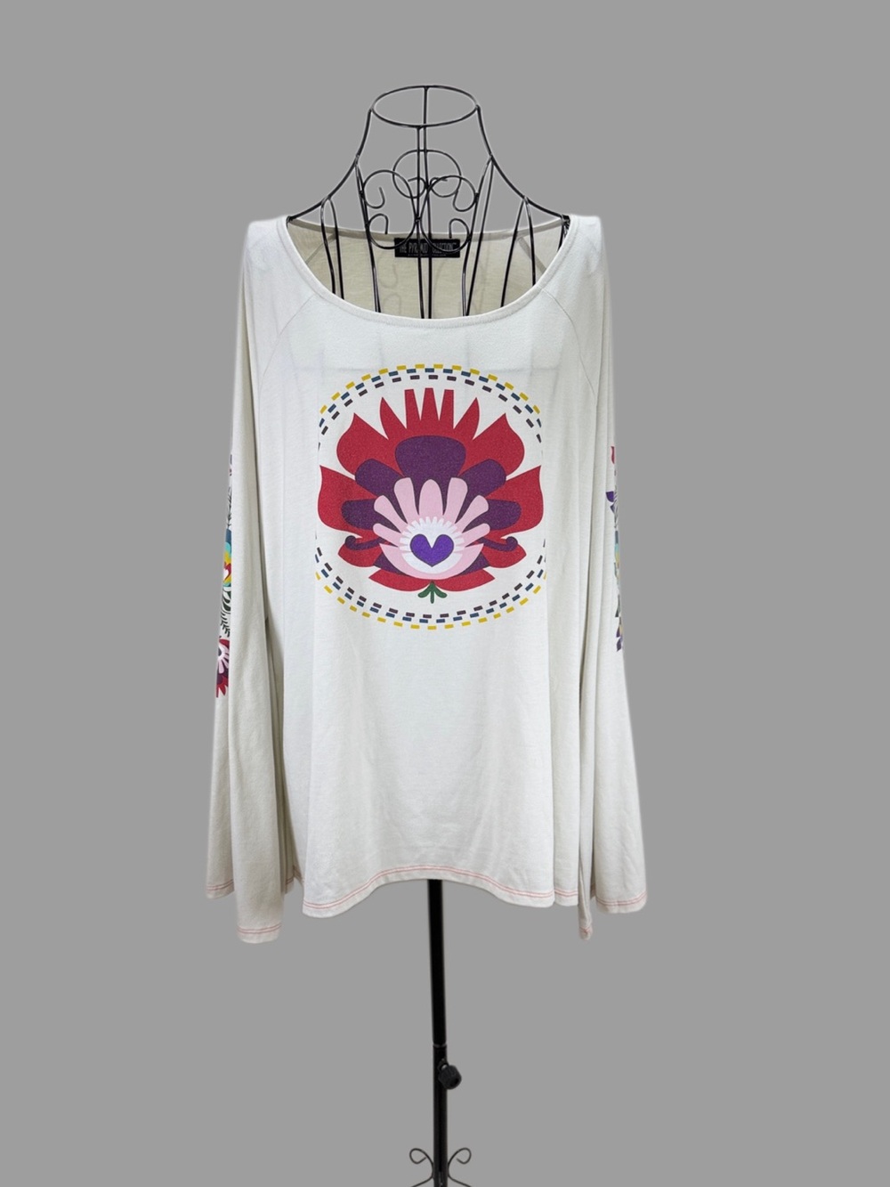 The Pyramid Collection 3X Folk Art Floral Bell Sleeve Boho Top